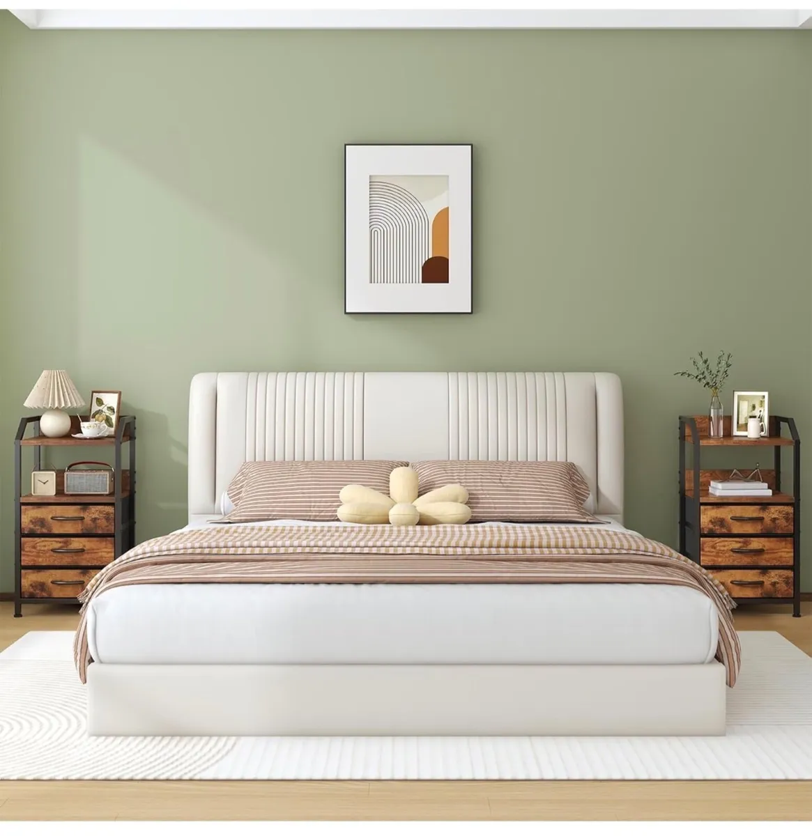 Bedside 2 Table with 3 Fabric Drawers & Open Shelf - Image 1