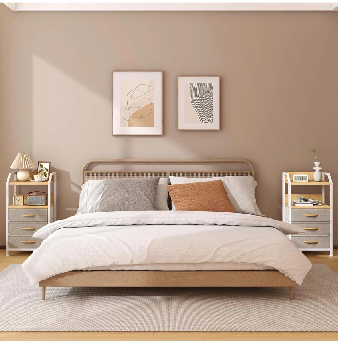 Bedside Table with 3 Fabric Drawers and Open Shelf - Image 3