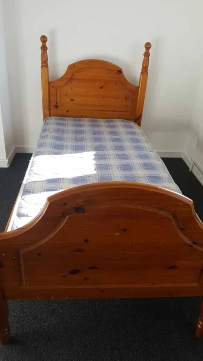 Single pine bed and mattress