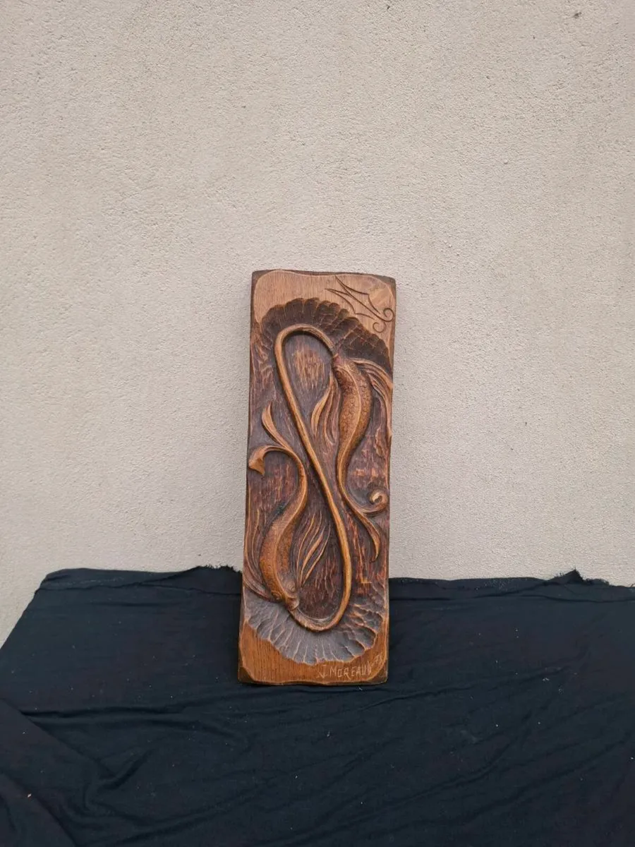 Wood carved fish decor postage possible - Image 1