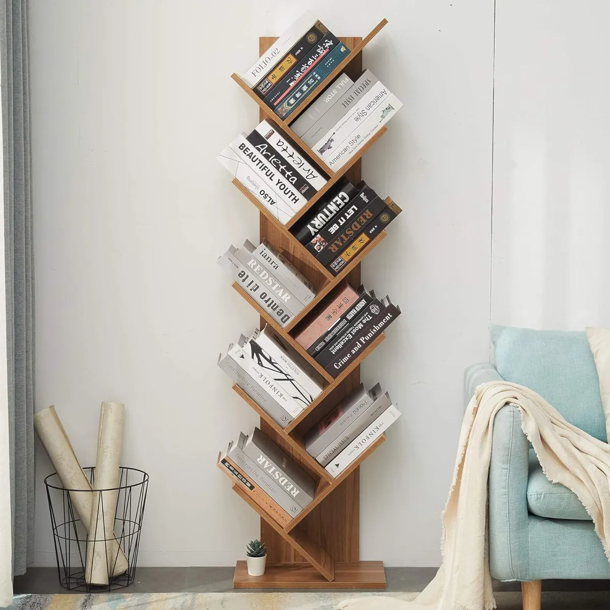 Bookshelf Shelving Unit 10 Shelves Wood Brown - Image 4