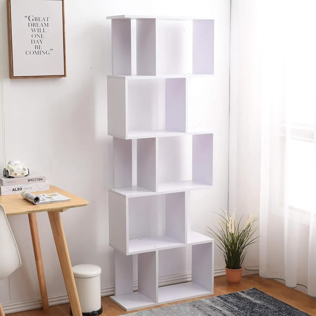 Shelf Bookcase 10 Spaces Mdf Wood White Modern - Image 2