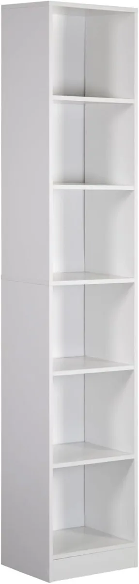 Vertical Bookcase Storage Shelf White Chipboard - Image 1