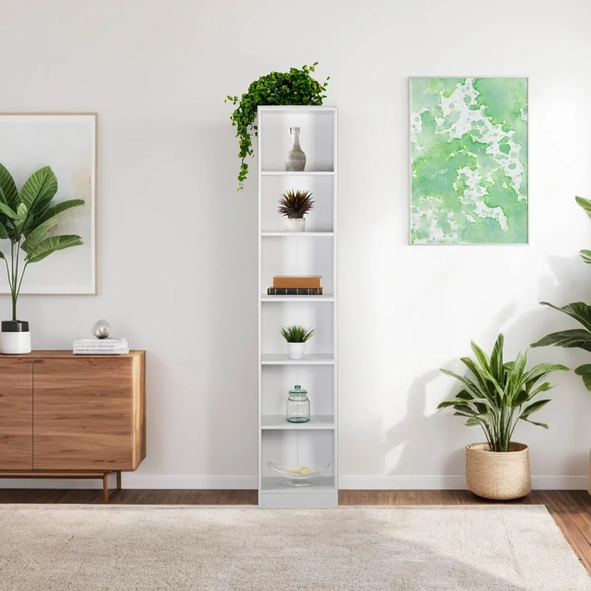 Vertical Bookcase Storage Shelf White Chipboard - Image 2