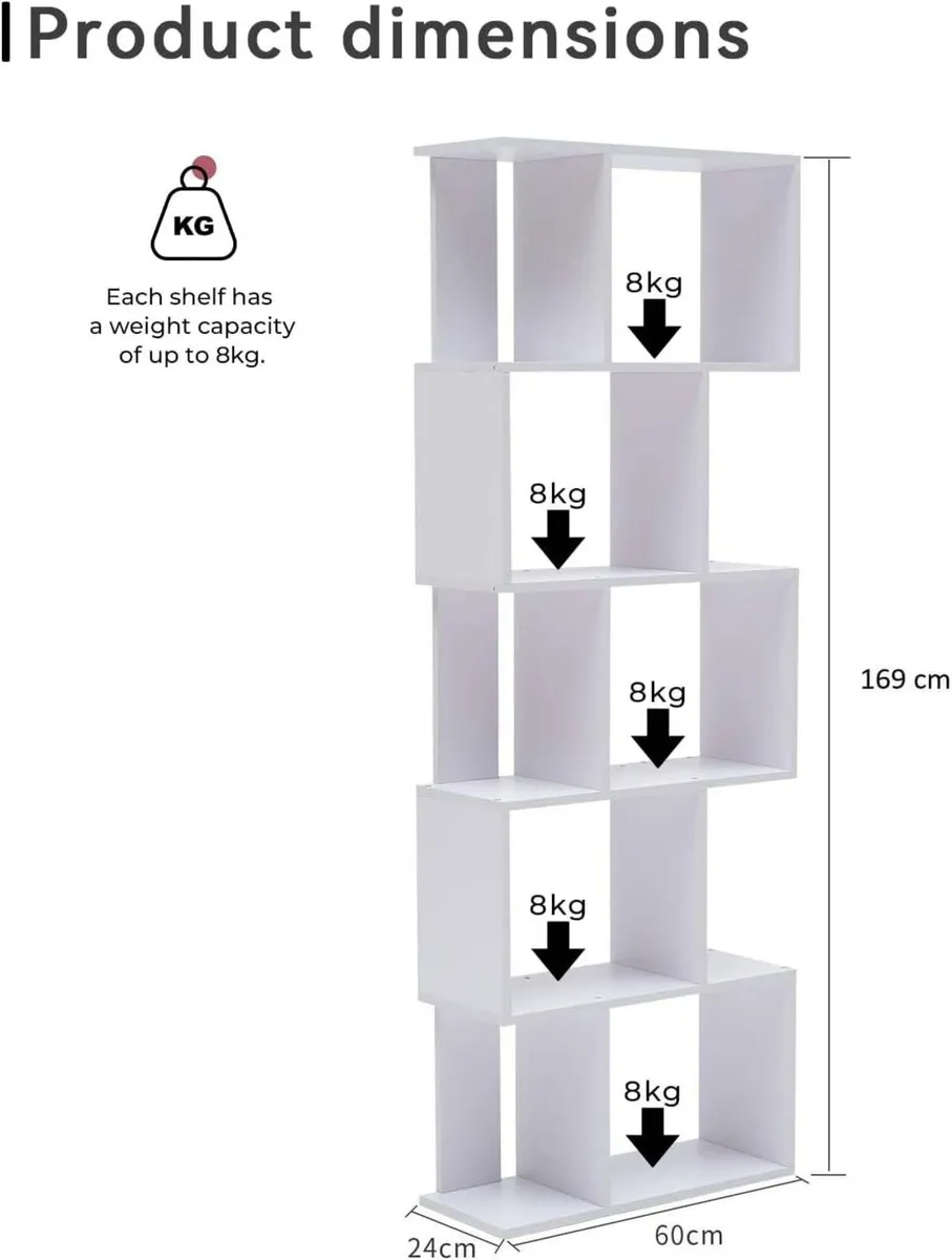 Shelf Bookcase 10 Spaces Mdf Wood White Modern - Image 3