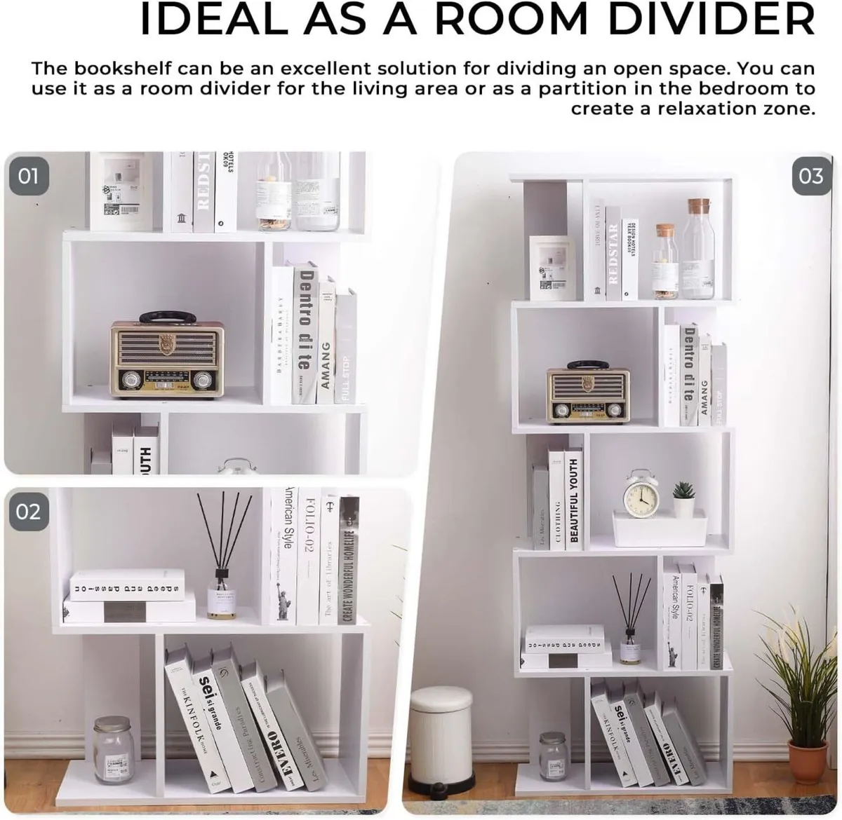 Shelf Bookcase 10 Spaces Mdf Wood White Modern - Image 4