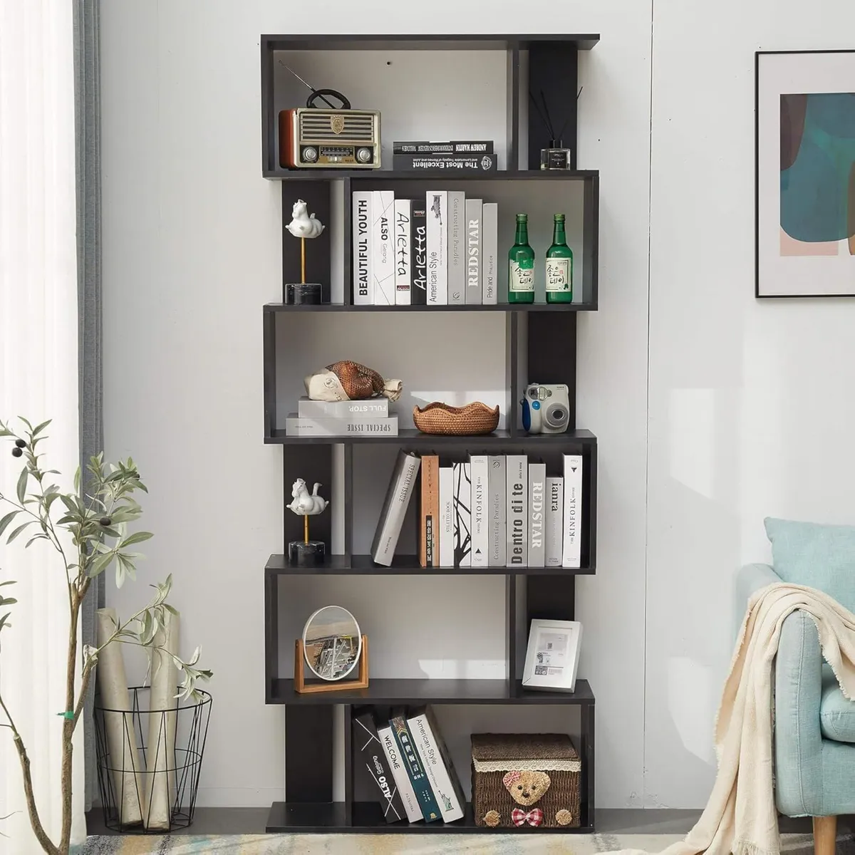 Bookcase Black Display Unit 6 Tiers Books - Image 2