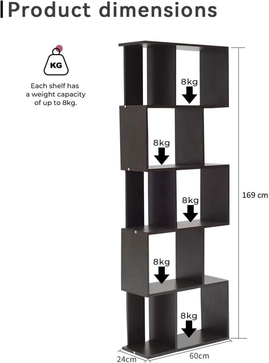 Bookcase Black Display Unit 6 Tiers Books - Image 3