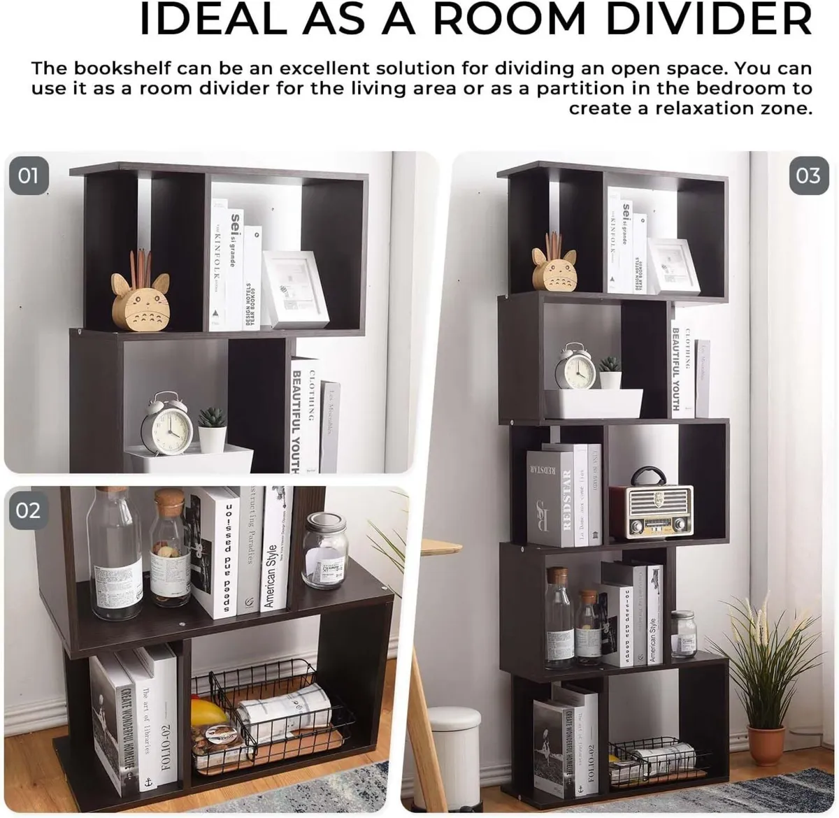 Bookcase Black Display Unit 6 Tiers Books - Image 4