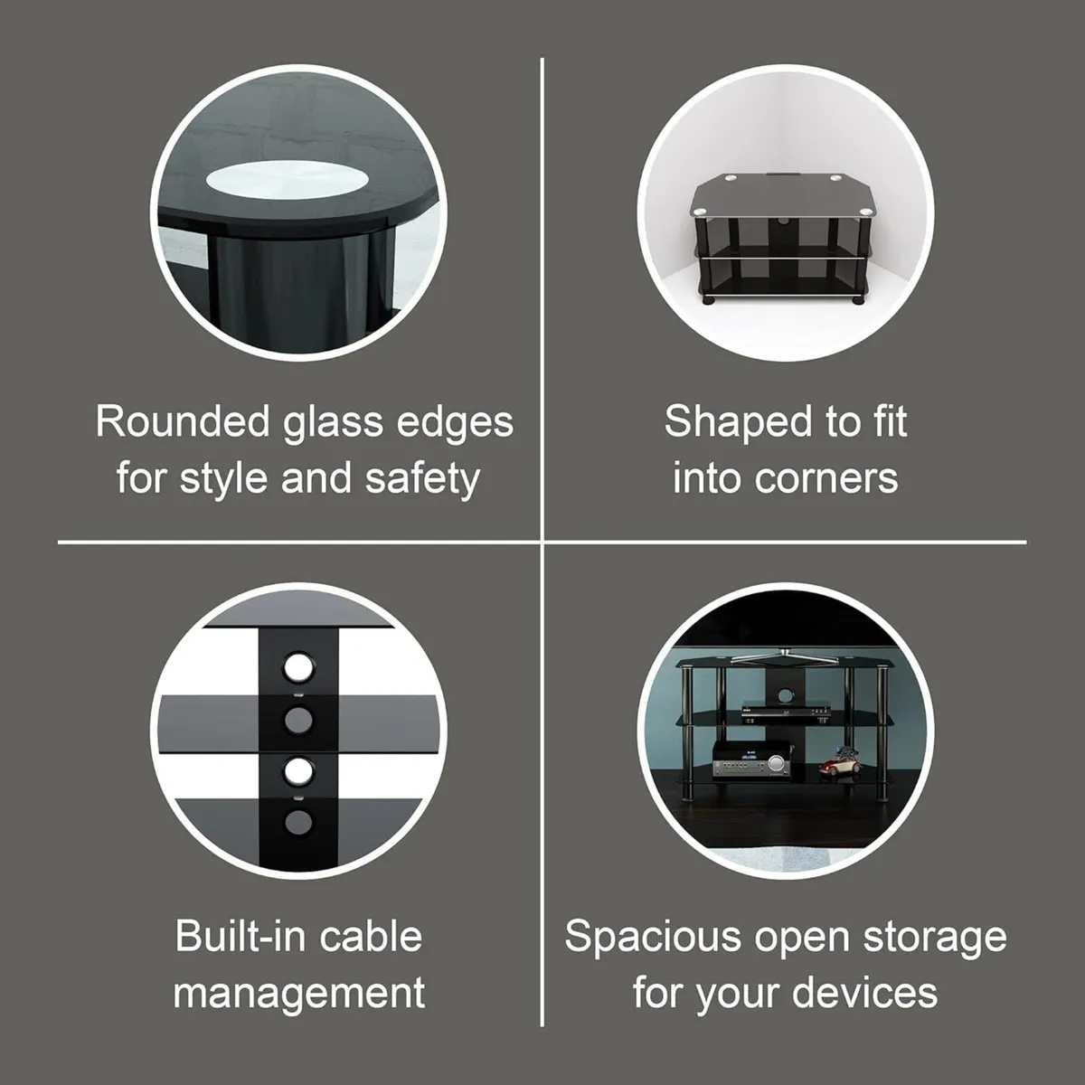 Glass Corner TV Stand – Universal Black Unit 80cm - Image 4