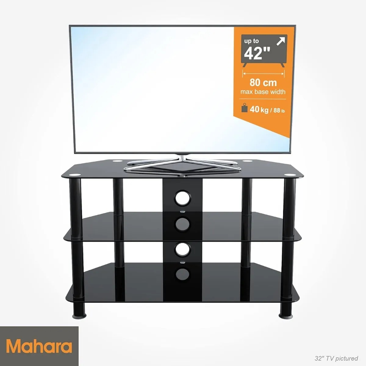 Glass Corner TV Stand – Universal Black Unit 80cm - Image 2