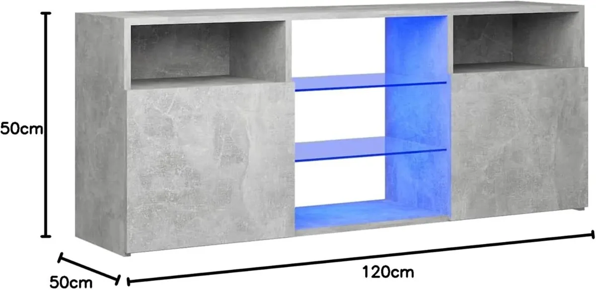 TV Cabinet with LED Lights Concrete Grey 120x30x50 - Image 2
