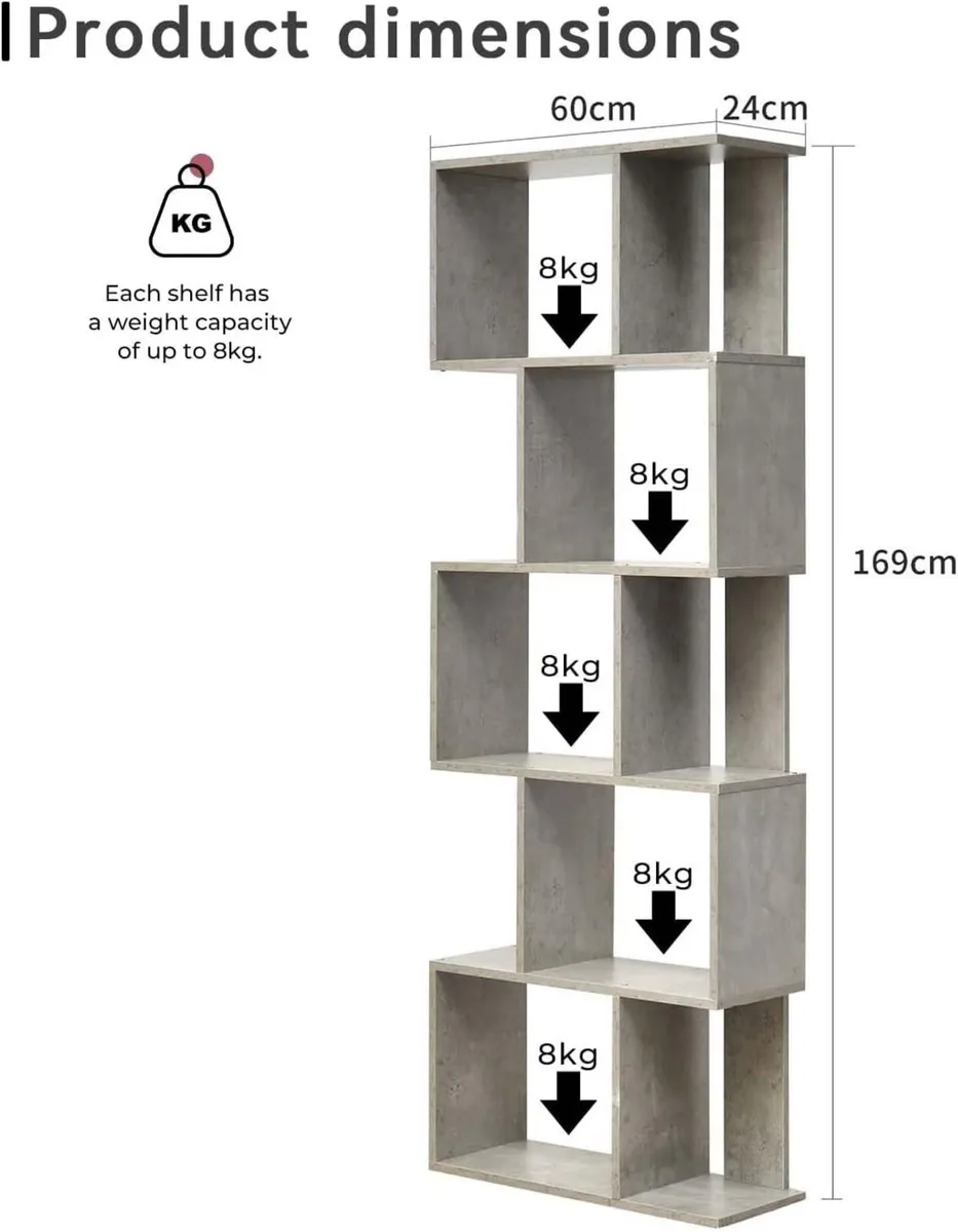 Modern Shelf Mdf Wooden Bookcase 6 Shelves Grey - Image 3