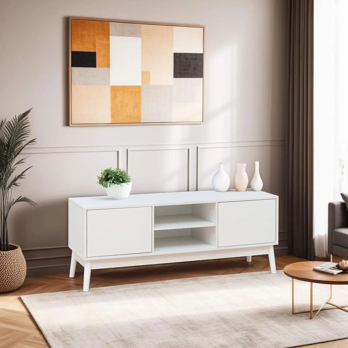 TV Stand Low Sideboard for Living Room White - Image 2