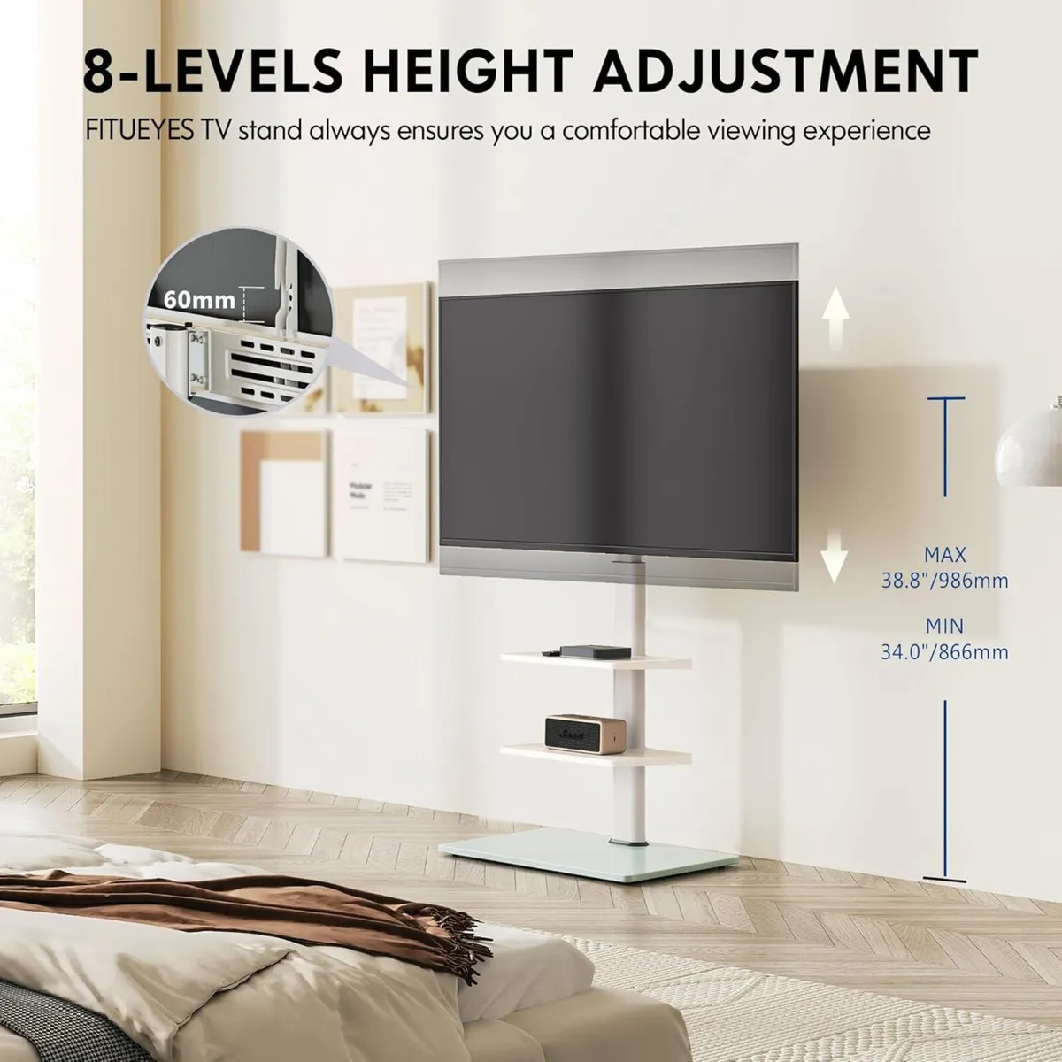 Universal TV Floor Stand White Corner for 32 to - Image 4