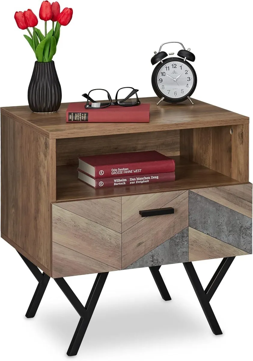 Night Stand Side Table Drawer Industrial H x W D: - Image 1