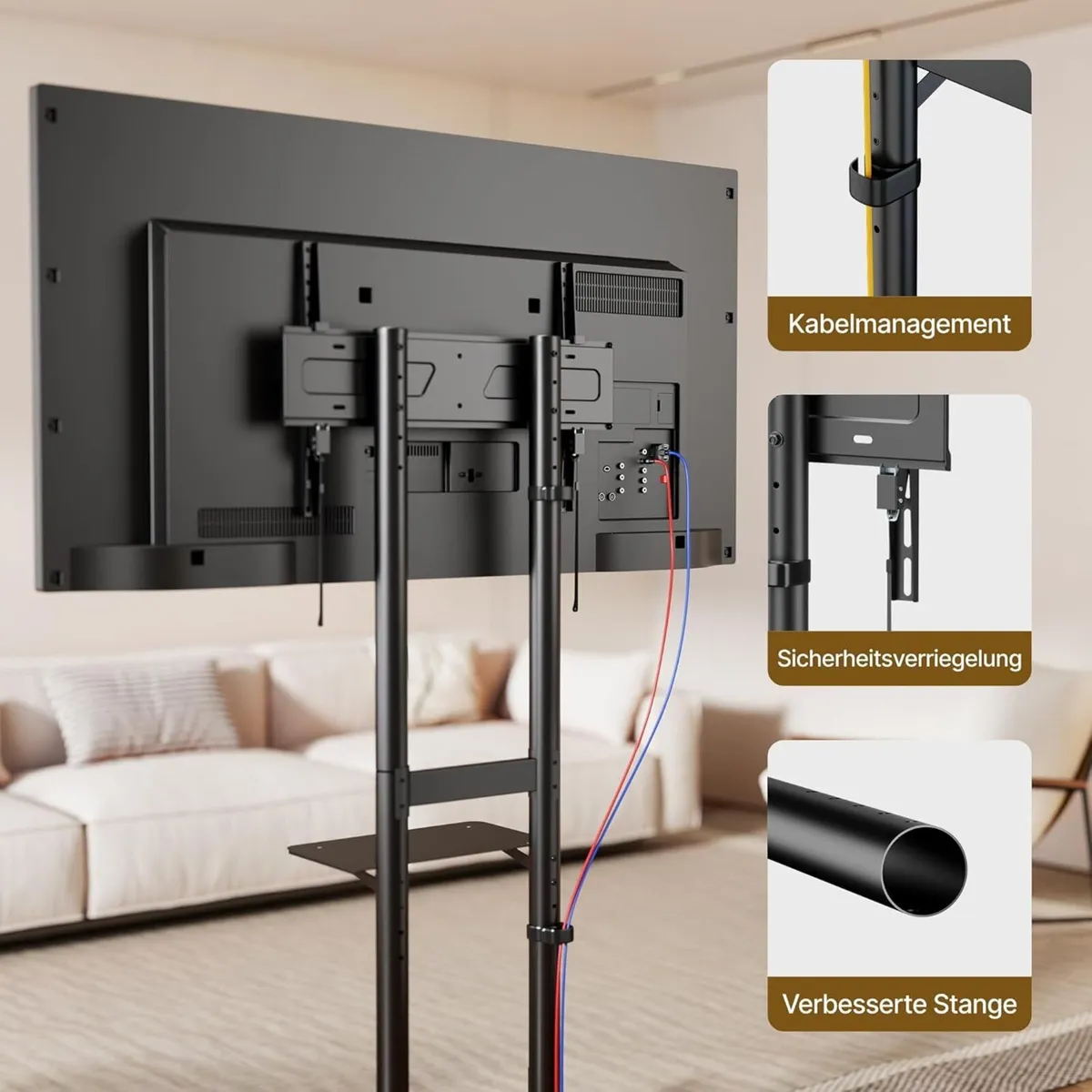 Height-adjustable mobile TV stand rollable for - Image 3