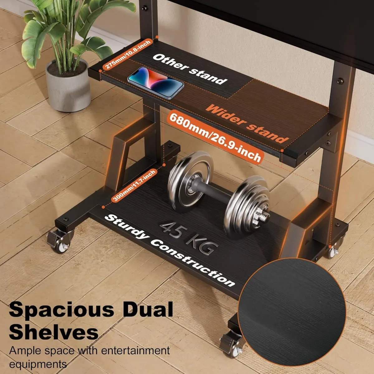 Rolling TV Stand Mobile on Wheels for 32-75 inch - Image 3
