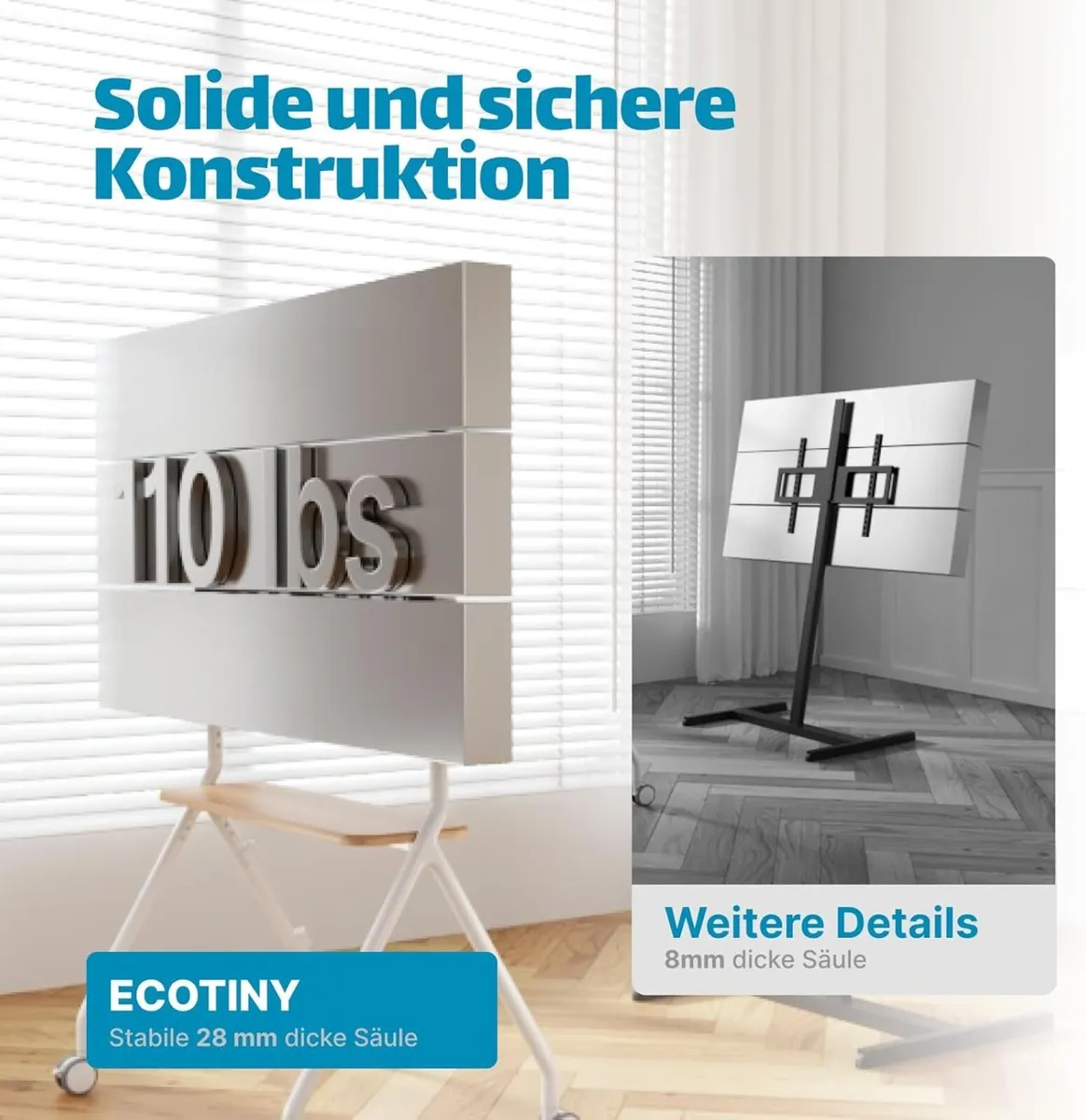 TV Stand with Wheels Easel Mobile Cart for 49-80 - Image 2