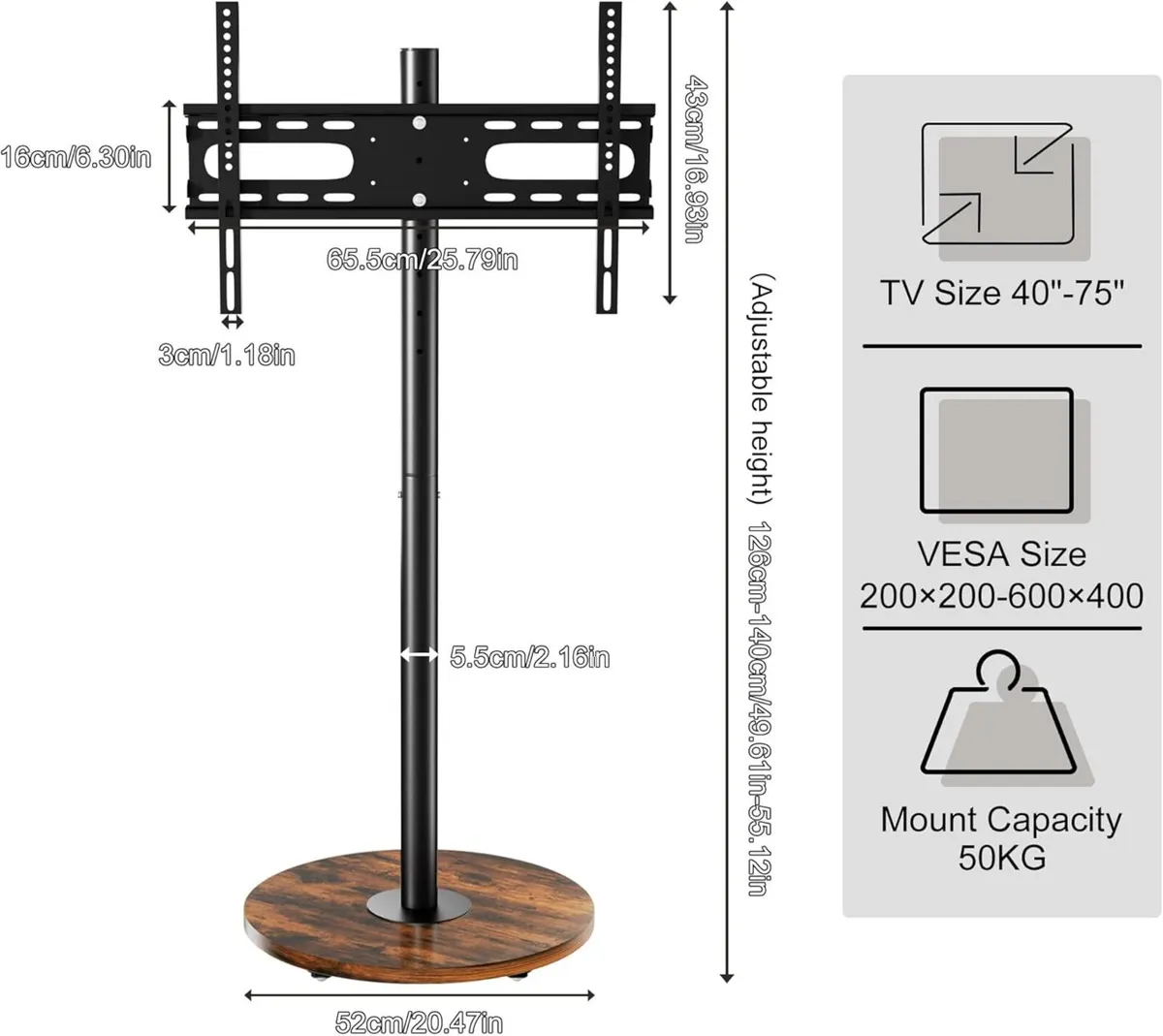 Floor TV Stand with Wheels Adjustable Height - Image 2