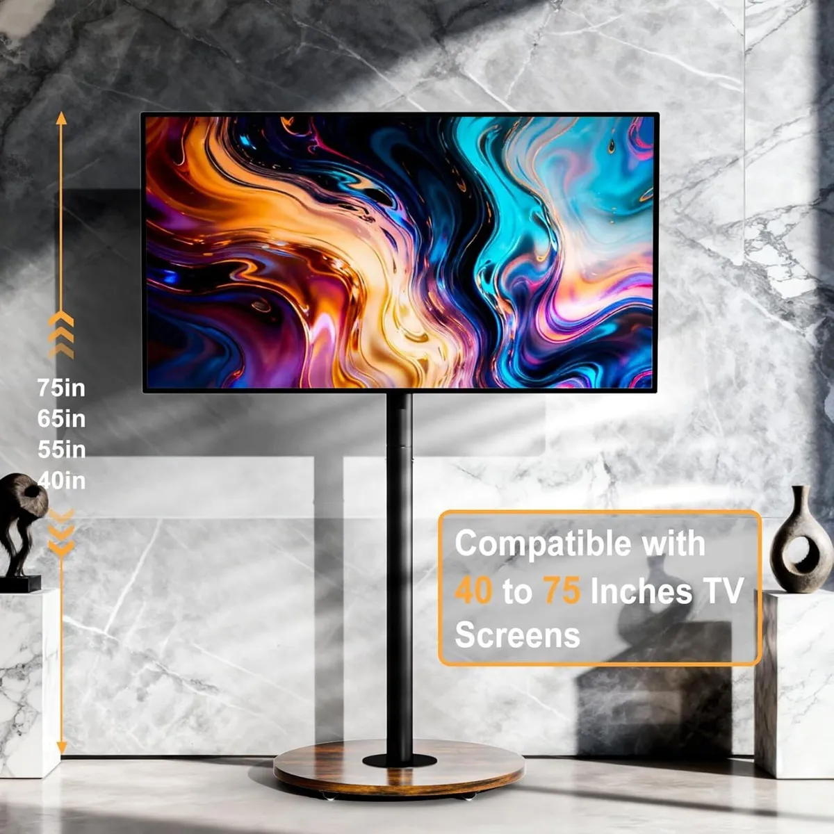 Floor TV Stand with Wheels Adjustable Height - Image 3