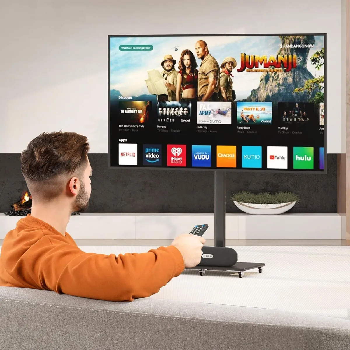 TV Stand with Wheels Height Adjustable for 42 to - Image 4