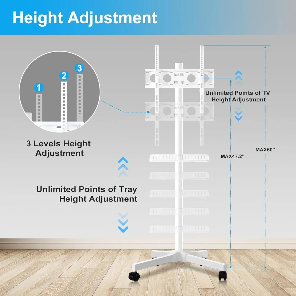 Mobile TV Carts on Wheels for 21-60 Inch Flat/Curv - Image 4
