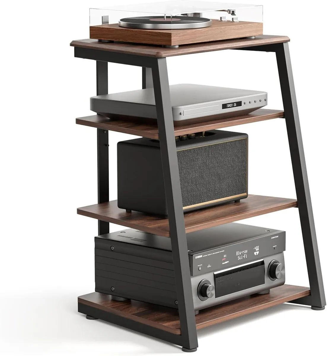 DESIGN HIFI Stand Record Player 4-Tier Wooden - Image 1