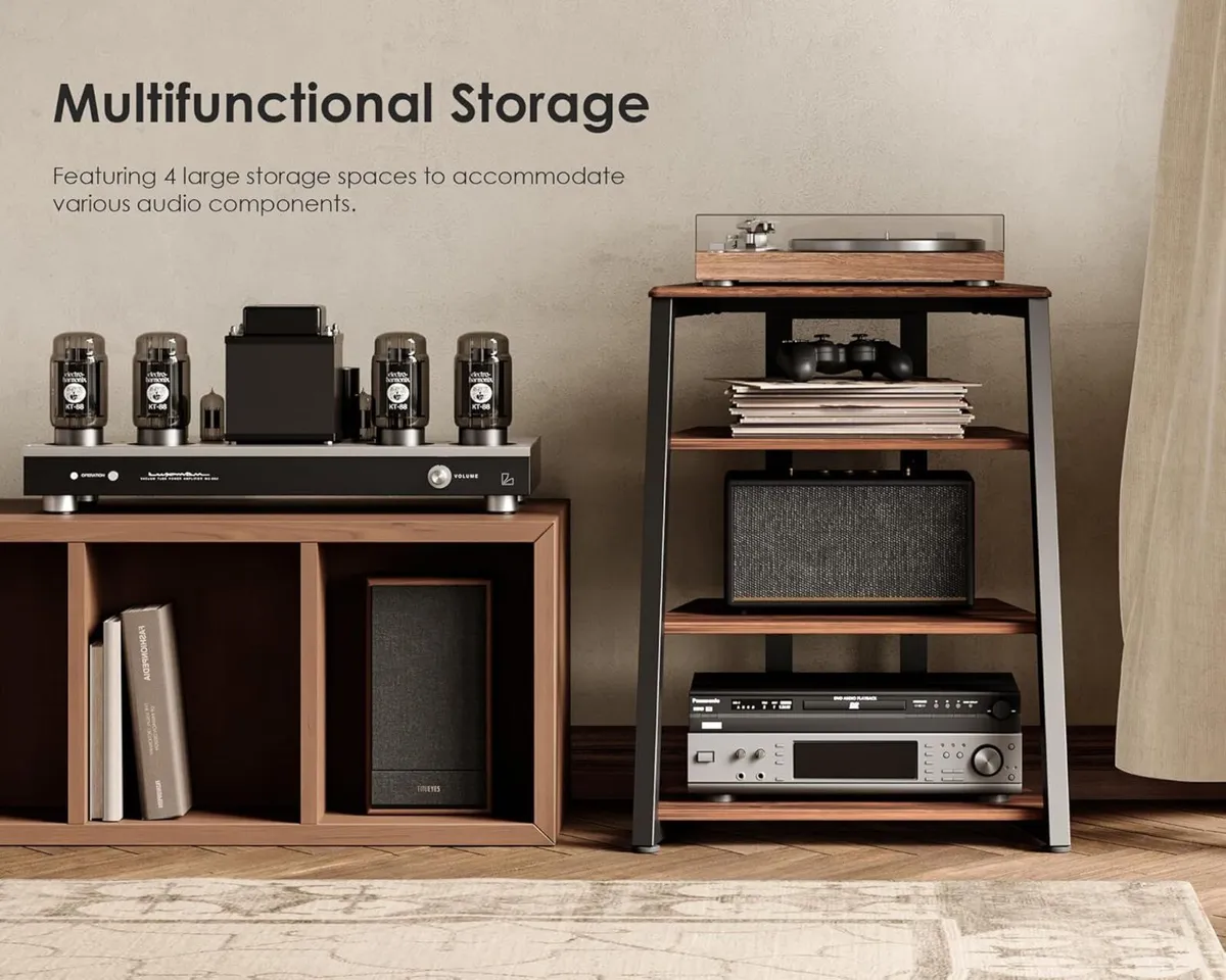 DESIGN HIFI Stand Record Player 4-Tier Wooden - Image 4