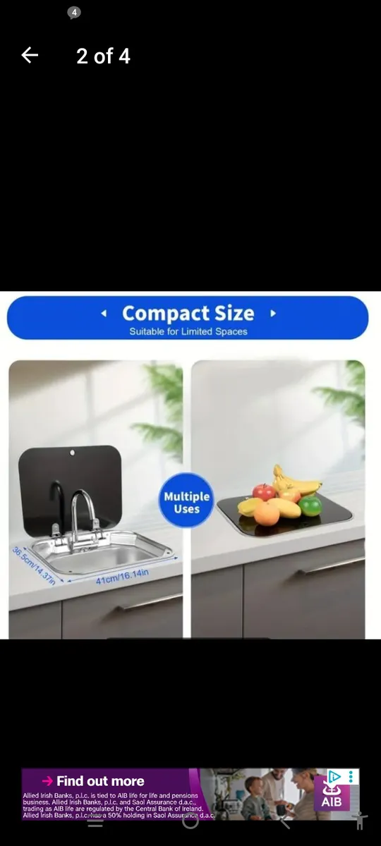 Campervan sink with glass lid and taps - Image 2