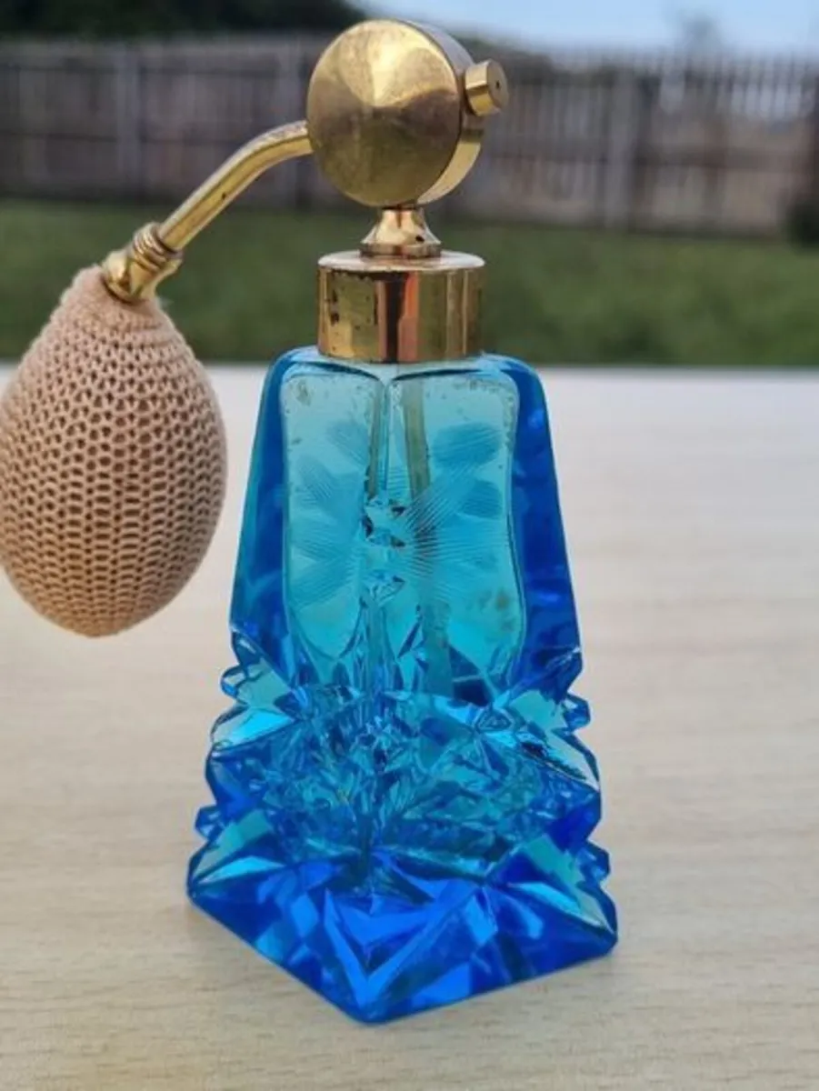 Art deco style cut glass blue perfume bottle - Image 1