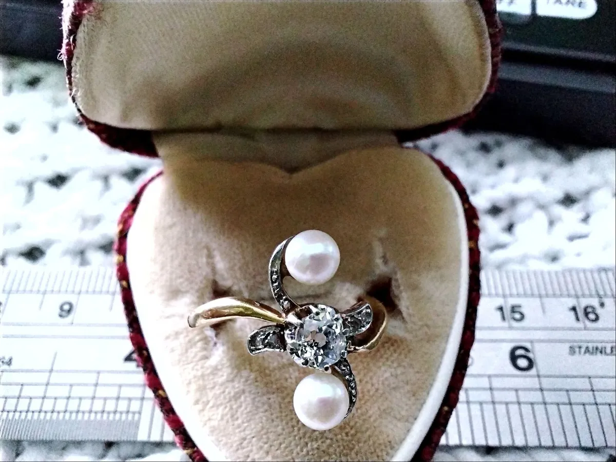 Victorian 18ct diamond & pearl twist ring L - Image 1
