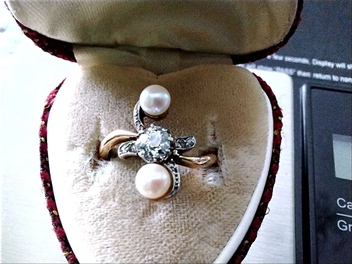 Victorian 18ct diamond & pearl twist ring L - Image 4