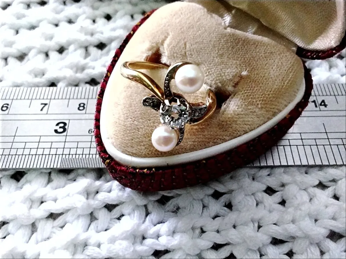 Victorian 18ct diamond & pearl twist ring L - Image 4