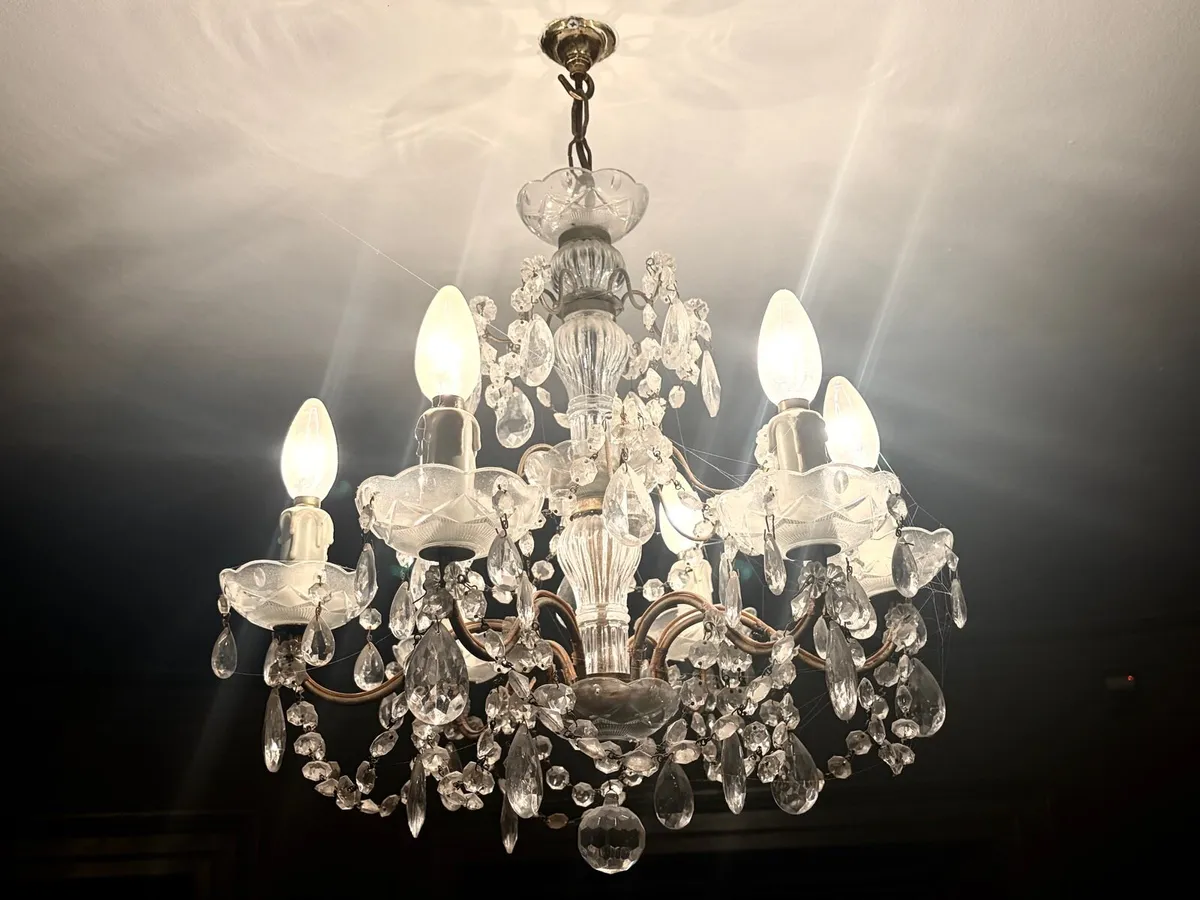Pair of antique brass and crystal chandeliers - Image 1