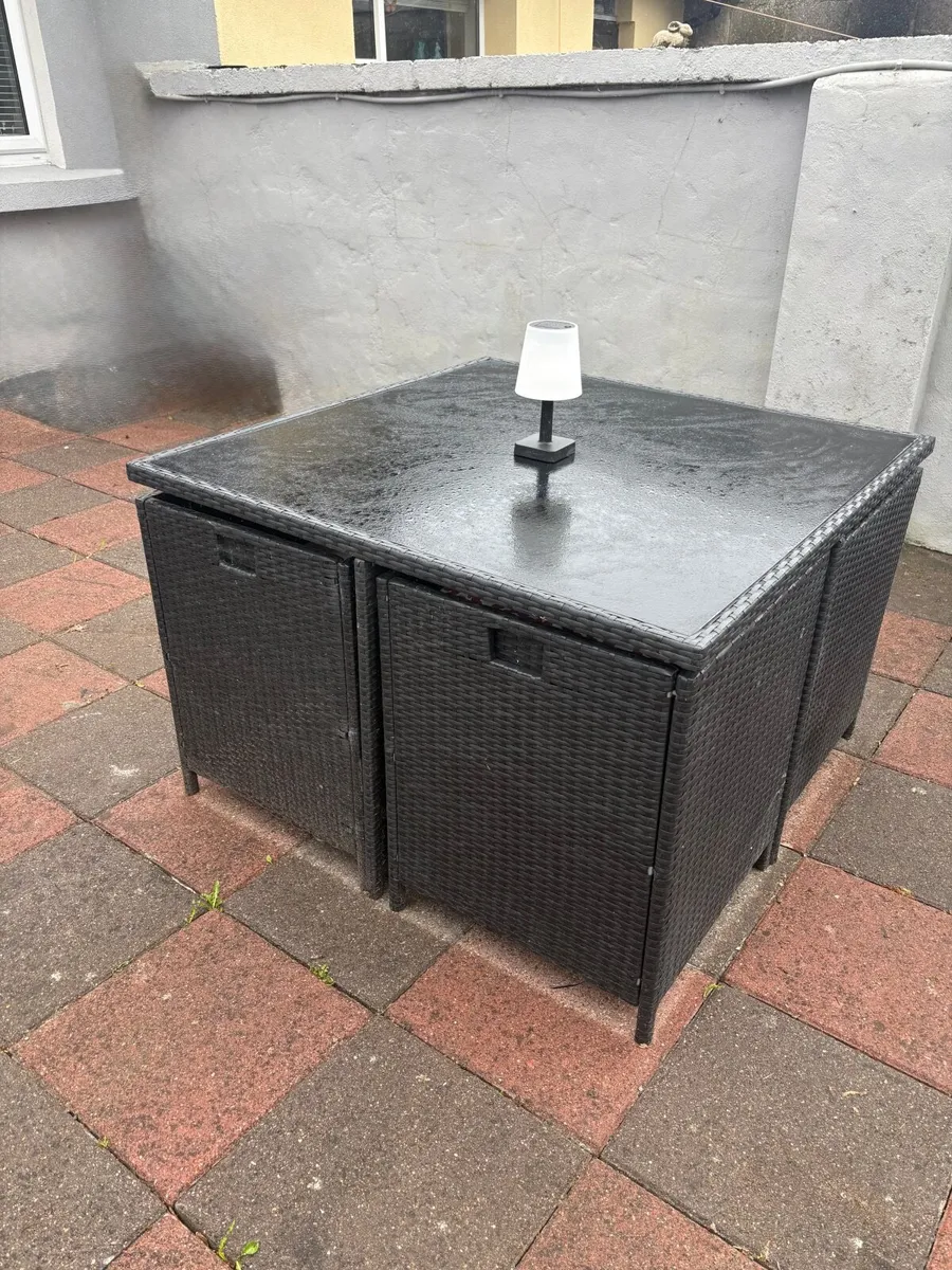 Dark Grey 4-Seater Cube Rattan-Effect Garden Set - Image 1