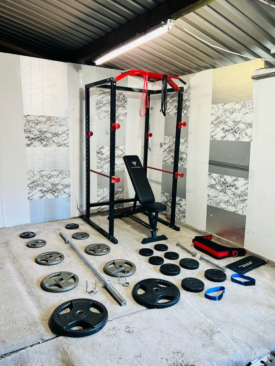 (GYM EQUIPMENT) POWER RACK WEIGHTS BENCH  BAR ++ - Image 1