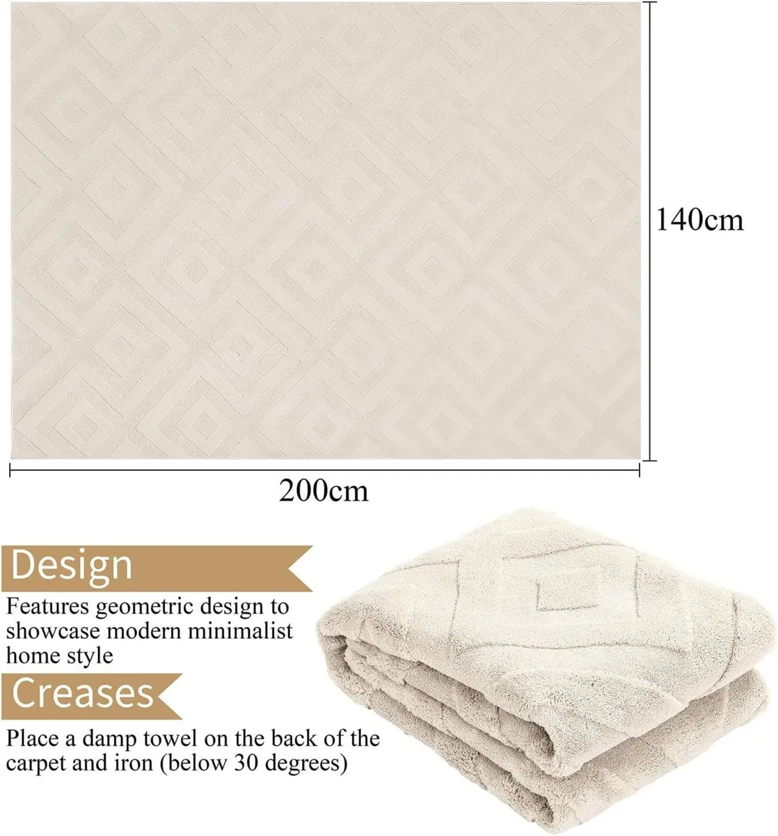 Washable Rugs Living Room 140x200 cm Large Soft - Image 2