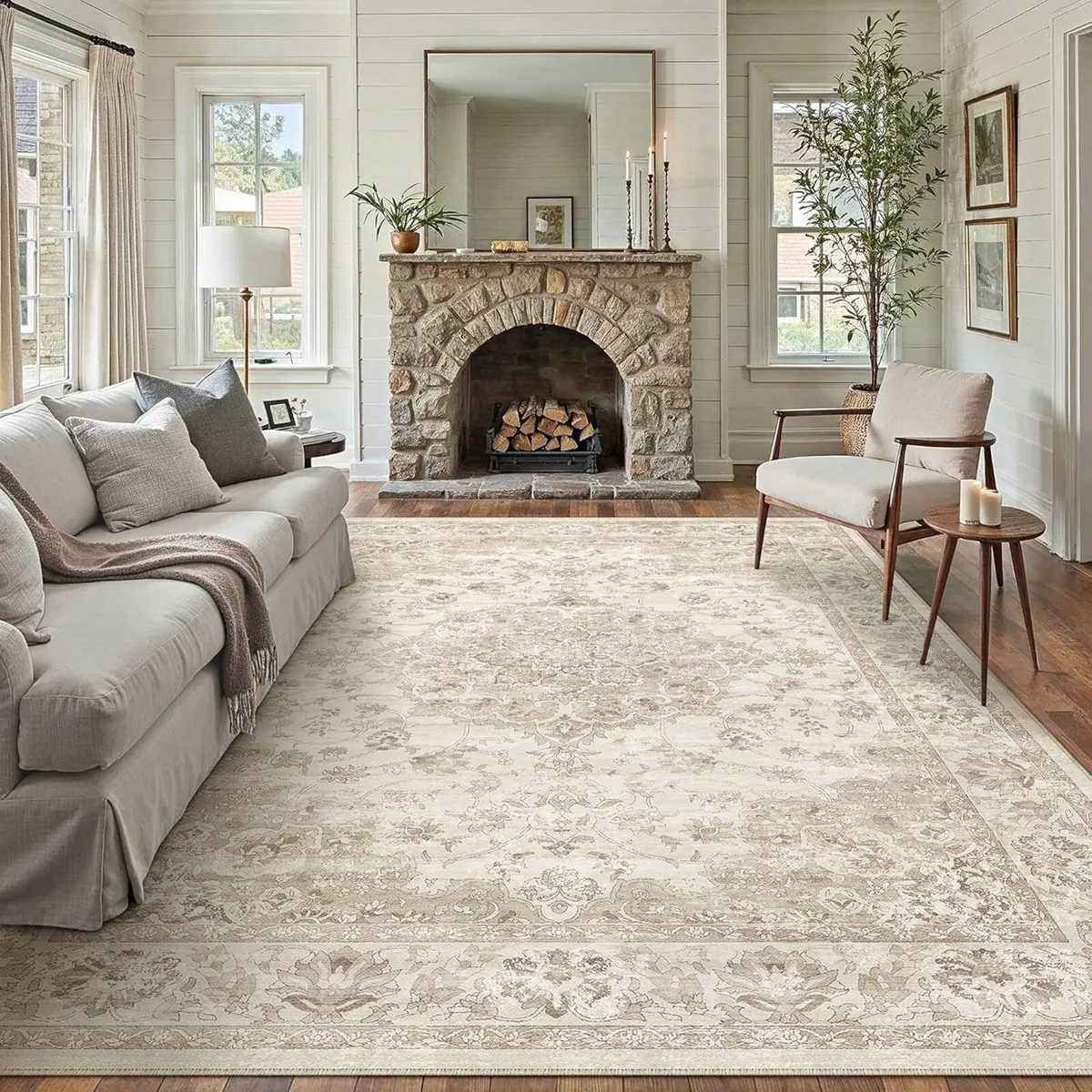 Beige Living Room Area Rug 200x300cm Machine - Image 1