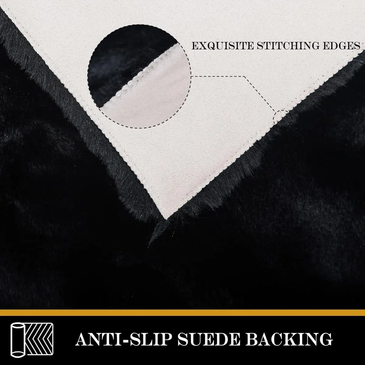 Black 120 x 180cm Area Rug Fuzzy Faux Fur - Image 4