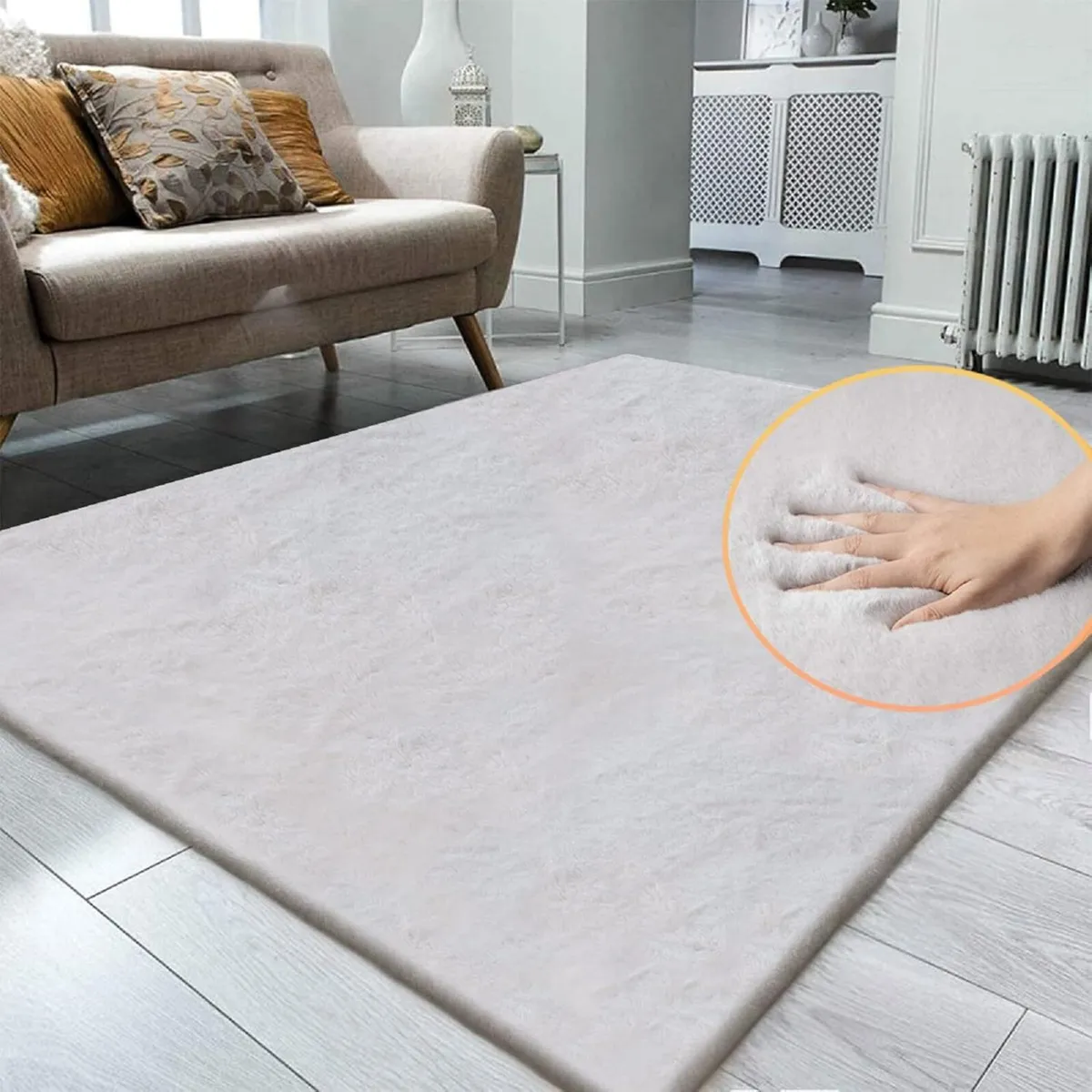 Rug Living Room Grey Washable Faux Fur Fluffy - Image 3