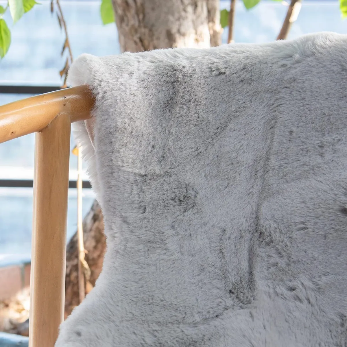 Rug Living Room Grey Washable Faux Fur Fluffy - Image 4