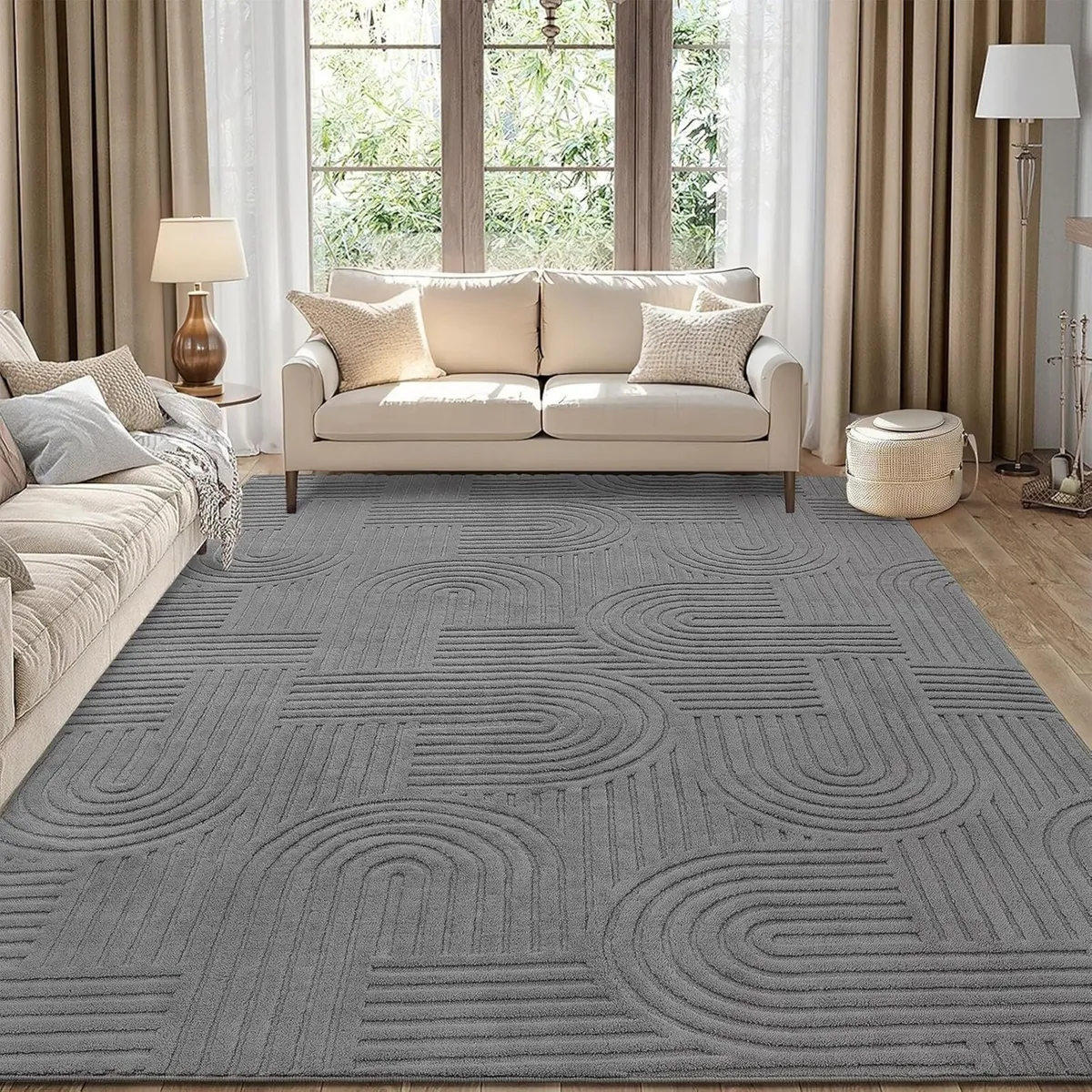 Large Rug Living Room 200 x 290 cm Grey Fluffy 3D - Image 1