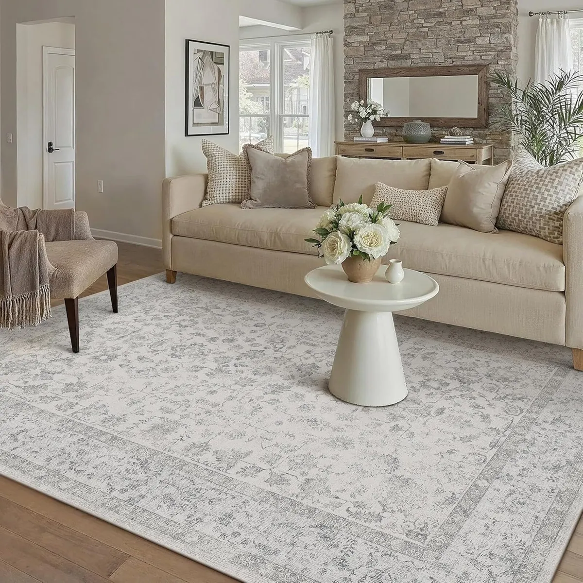160x230 cm Washable Grey Rugs Living Room Vintage - Image 1