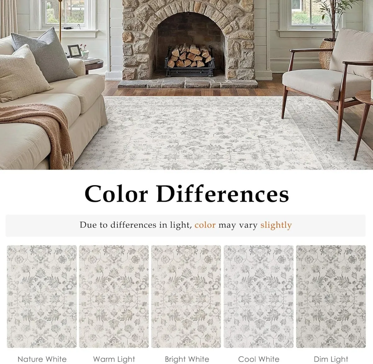 160x230 cm Washable Grey Rugs Living Room Vintage - Image 2