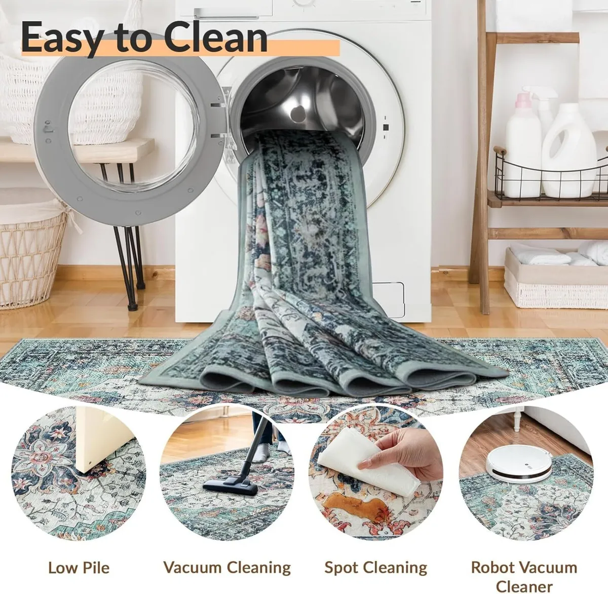 Machine Washable Rugs 240x300 cm Vintage Area Rug - Image 3