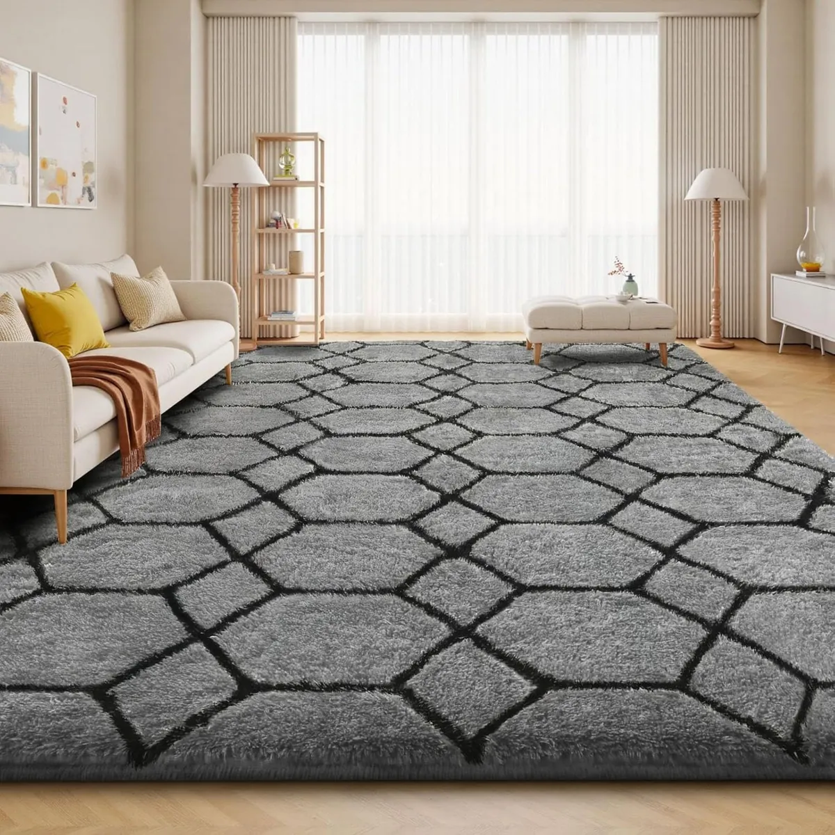 High Pile Rug Grey Carpet Living Room 200 x 300 - Image 1