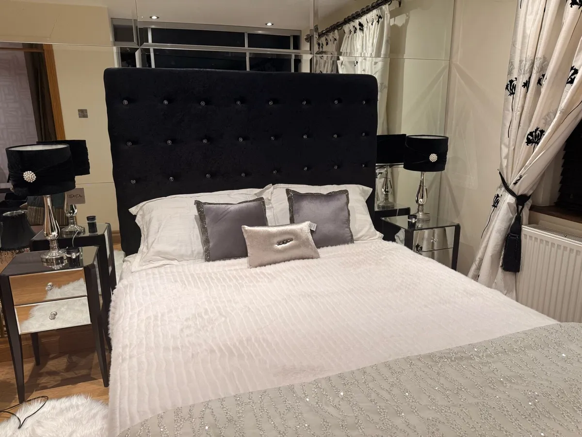 King size black bed with diamonte plus lockers etc - Image 1