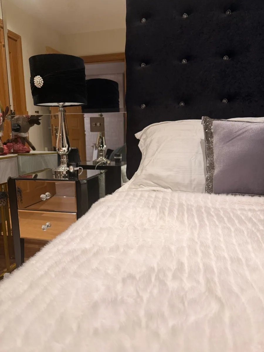 King size black bed with diamonte plus lockers etc - Image 2