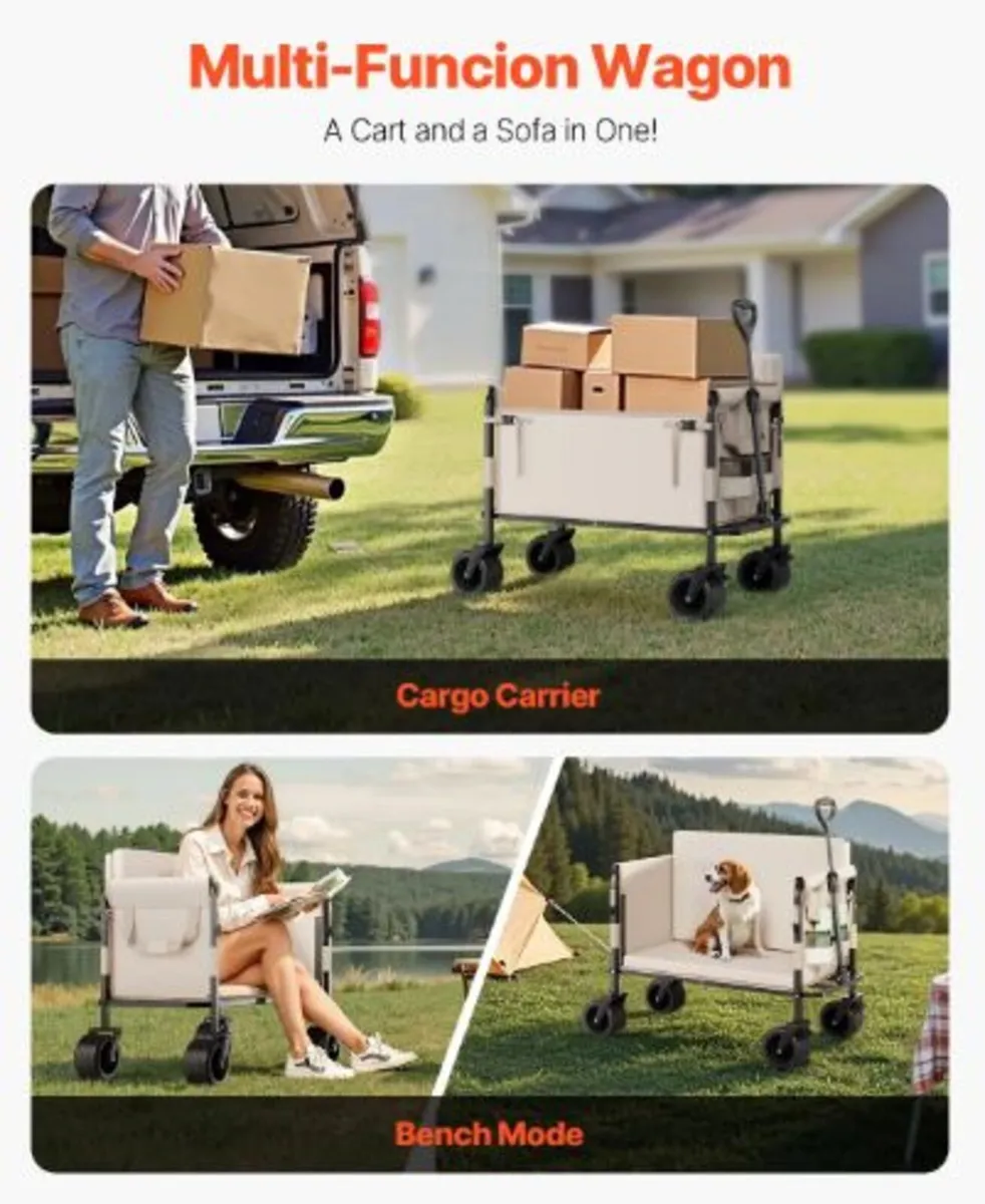 Collapsible Folding Wagon, 550lb Load & 220L,2 in1 - Image 2